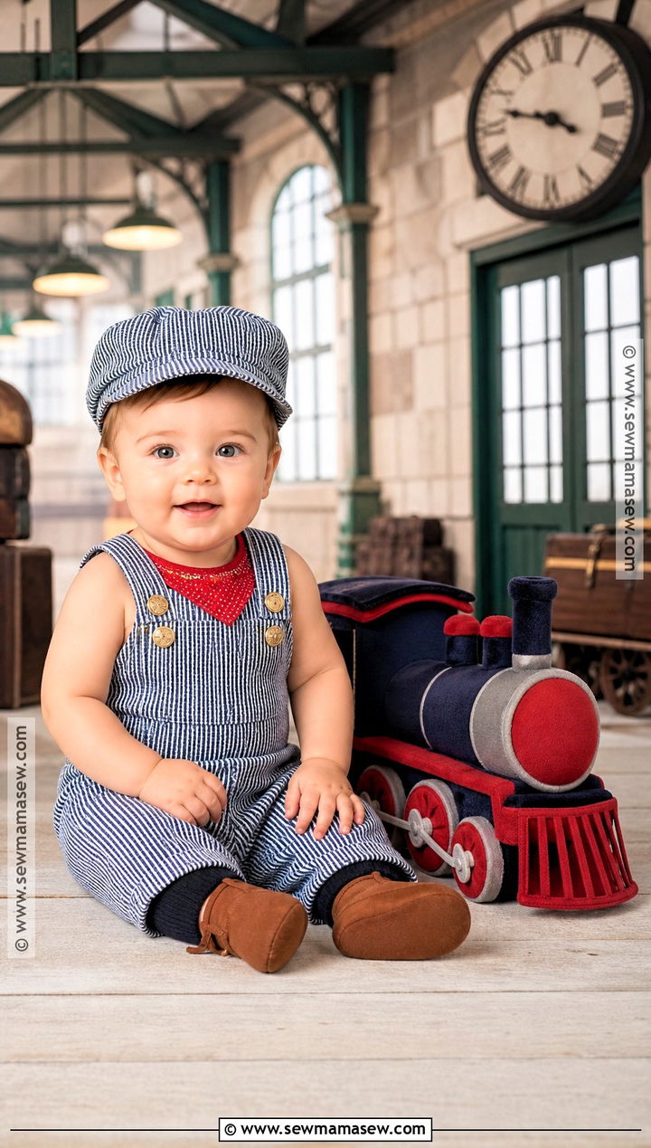 Baby Train Conductor Costume With Striped Cap - 30 baby costumes for boys