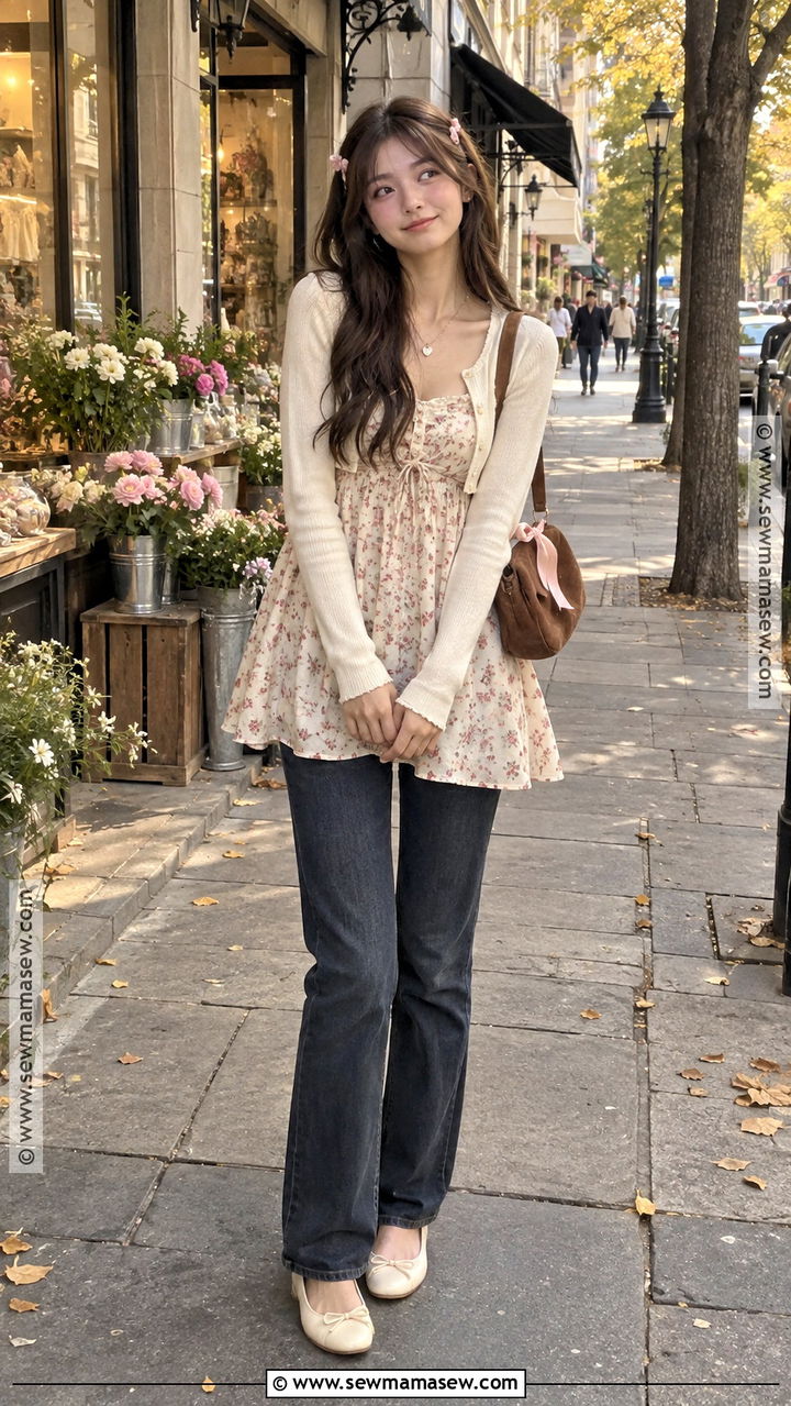 Babydoll Dress Over Jeans Shoujo Outfit - 20 Fall Shoujo Outfits