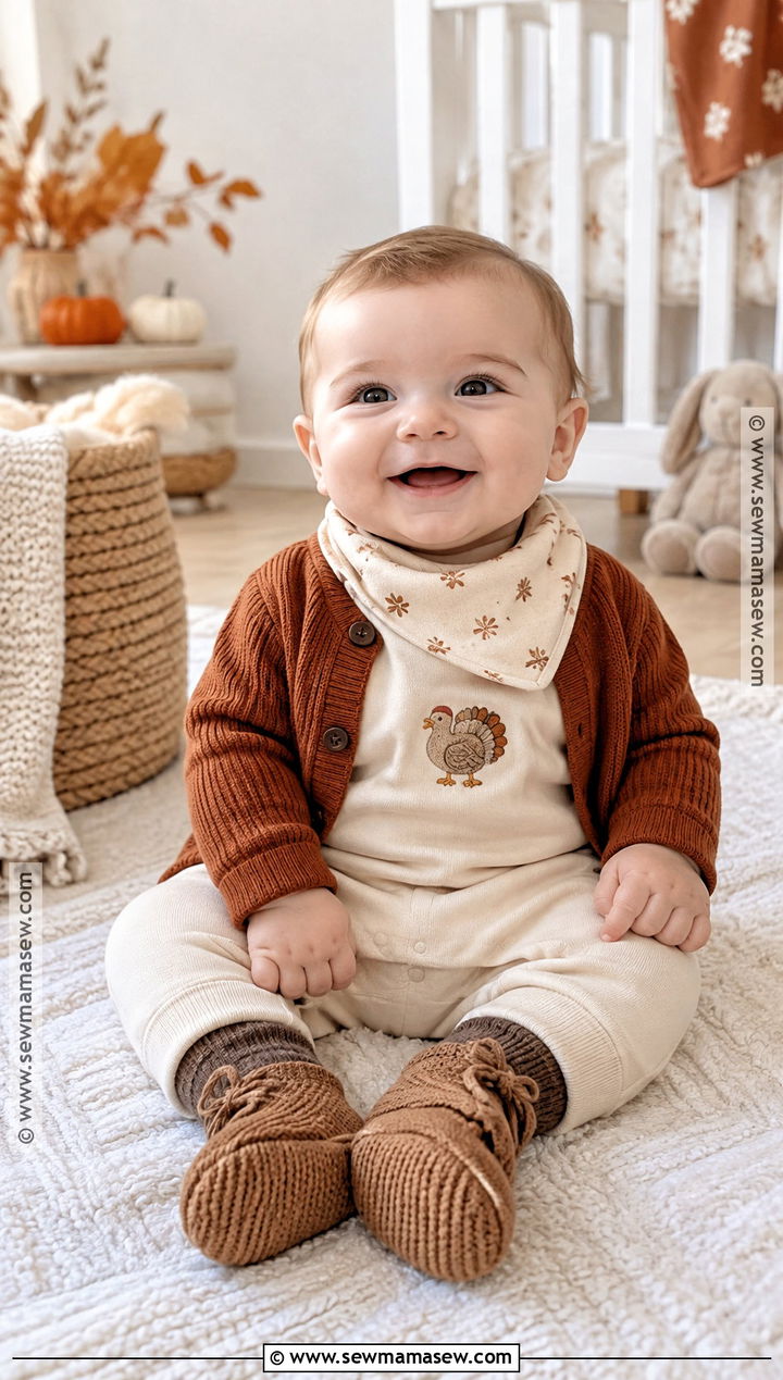 Babys First Thanksgiving Romper With Cardigan And Booties - 20 kids thanksgiving outfits