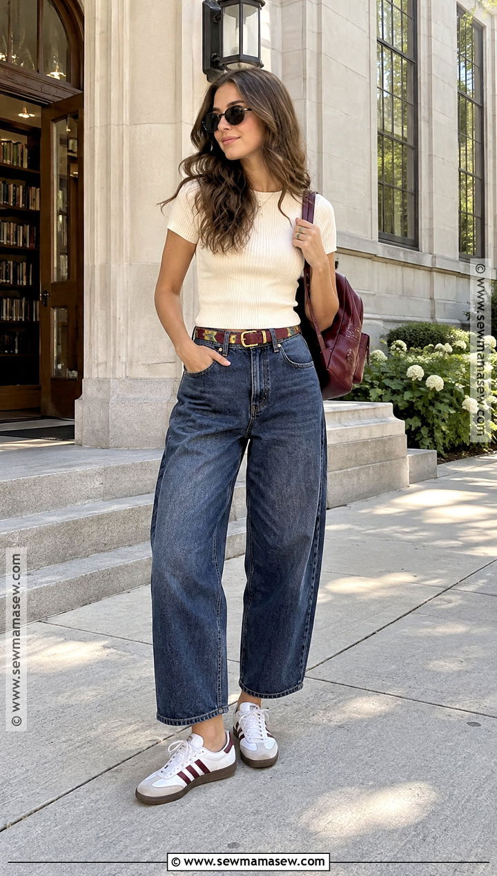 Back To School Barrel Jeans And Knit Top Outfit - 15 Back To School Outfit With Accessories