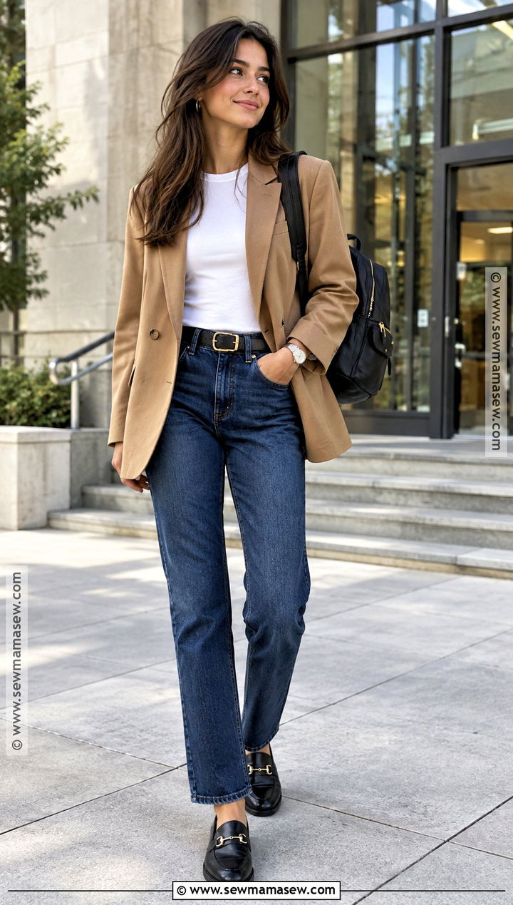 Back To School Blazer And Straight Leg Jeans Outfit - 25 Backtoschool Outfits
