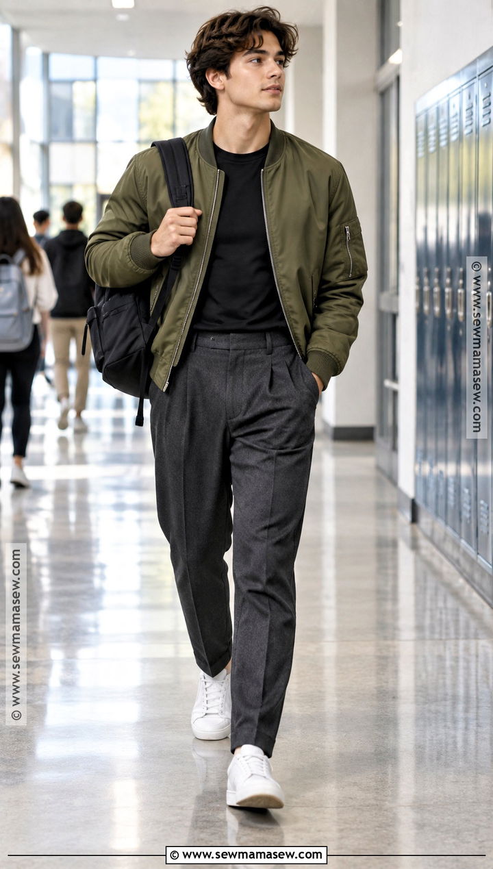 Back To School Bomber Jacket And Tailored Pants Outfit - 20 Clothes For Back To School