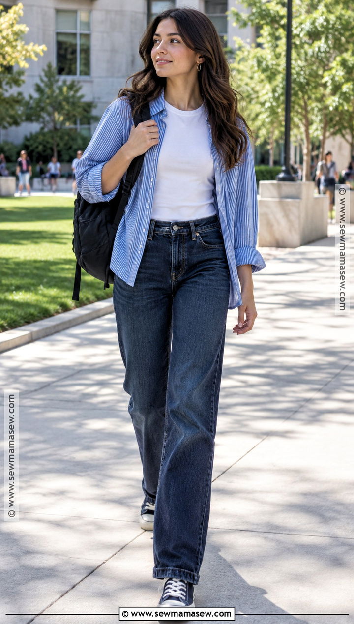 Back To School Button Down Shirt And Jeans Outfit - 20 Back To School Clothes Shopping List
