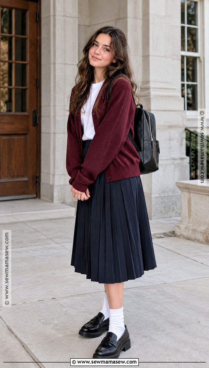 Back To School Cardigan And Pleated Skirt Outfit - 15 outfit inspirations back to school ideas