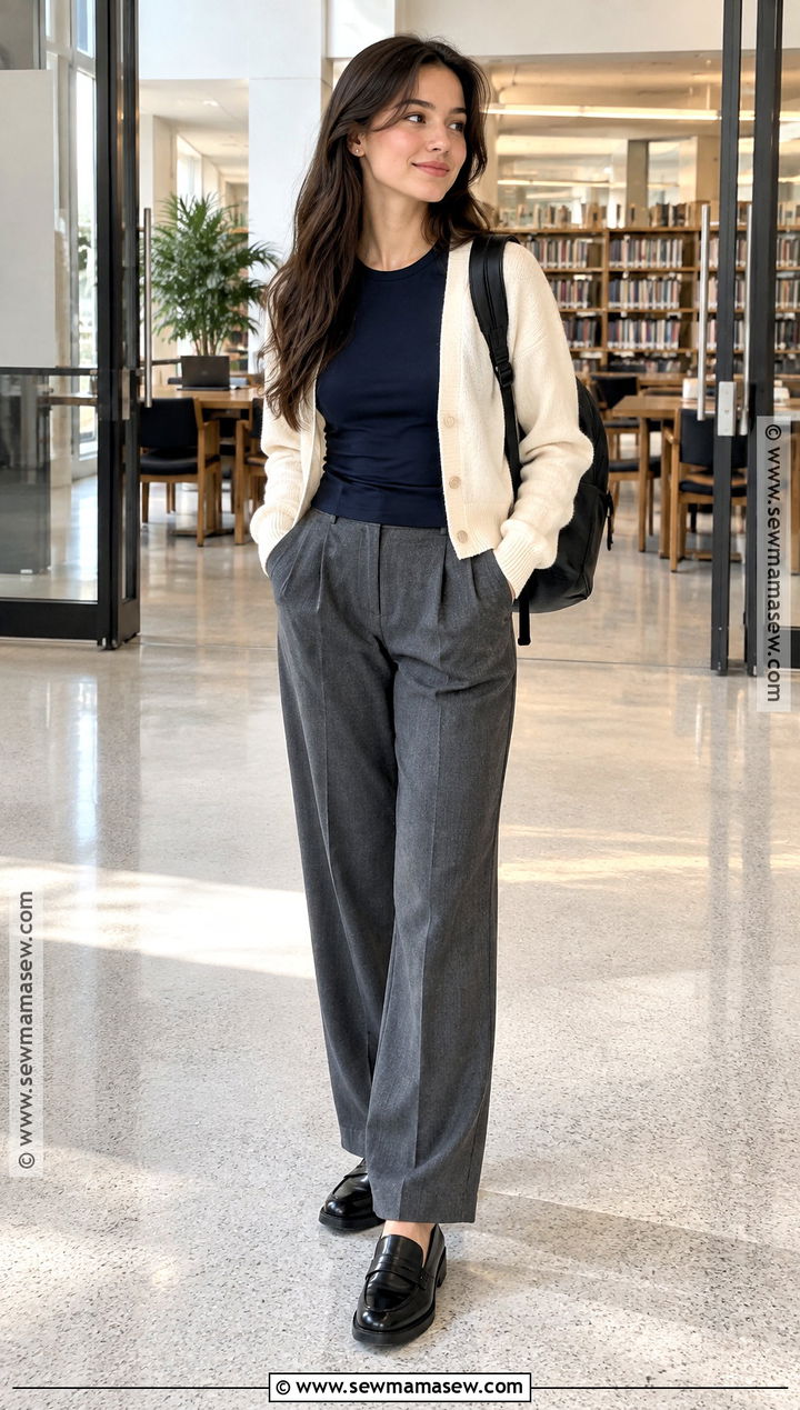Back To School Cardigan And Trouser Outfit - 20 Back To School Clothes Shopping List
