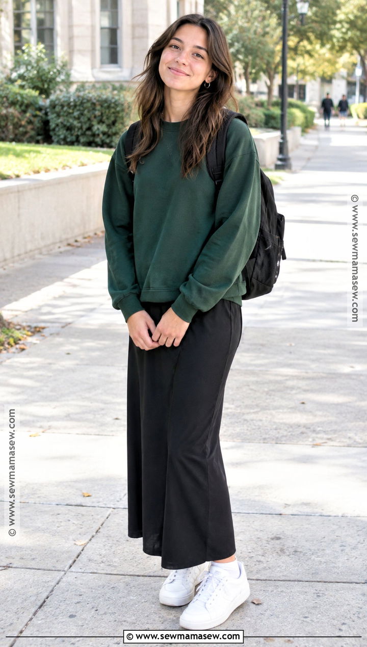 Back To School Crewneck Sweatshirt And Maxi Skirt Outfit - 25 Backtoschool Outfits