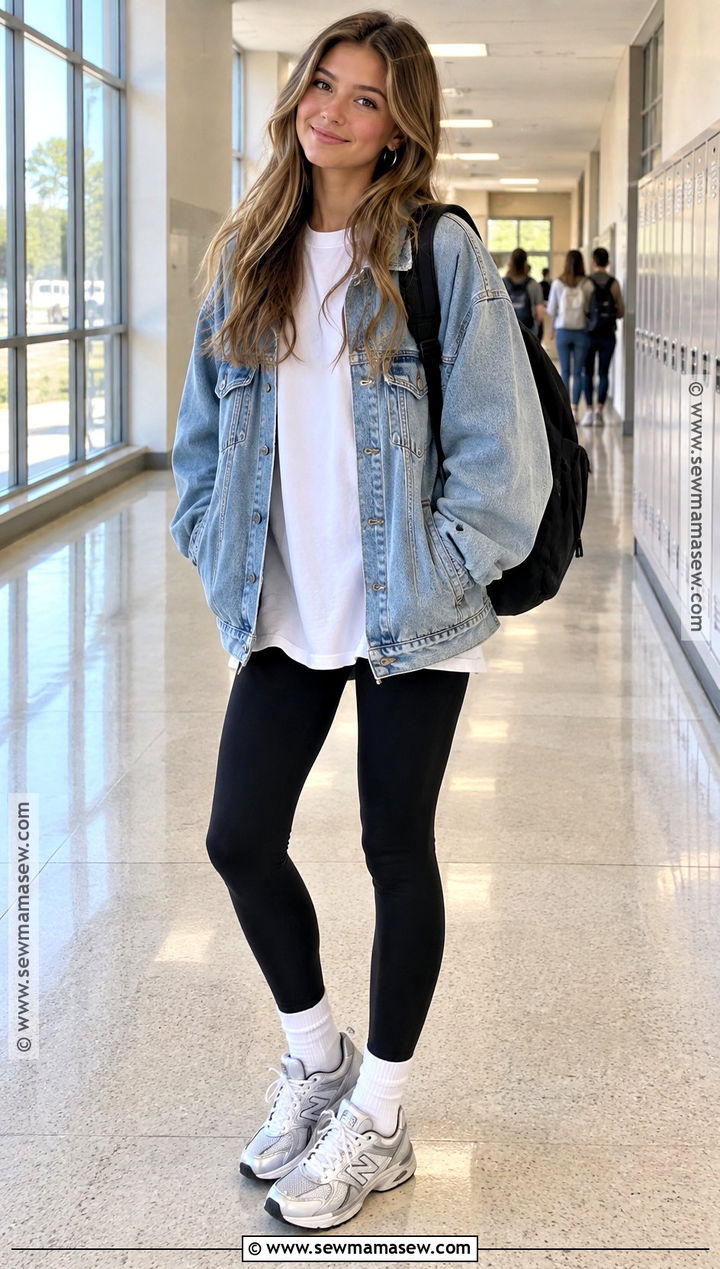 Back To School Denim Jacket And Black Leggings Outfit - 15 back to school outfit inspo ideas 2026