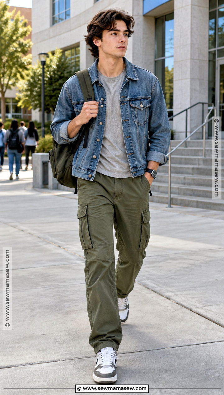 Back To School Denim Jacket And Cargo Pants Outfit - 15 What Clothes To Buy For Back To School