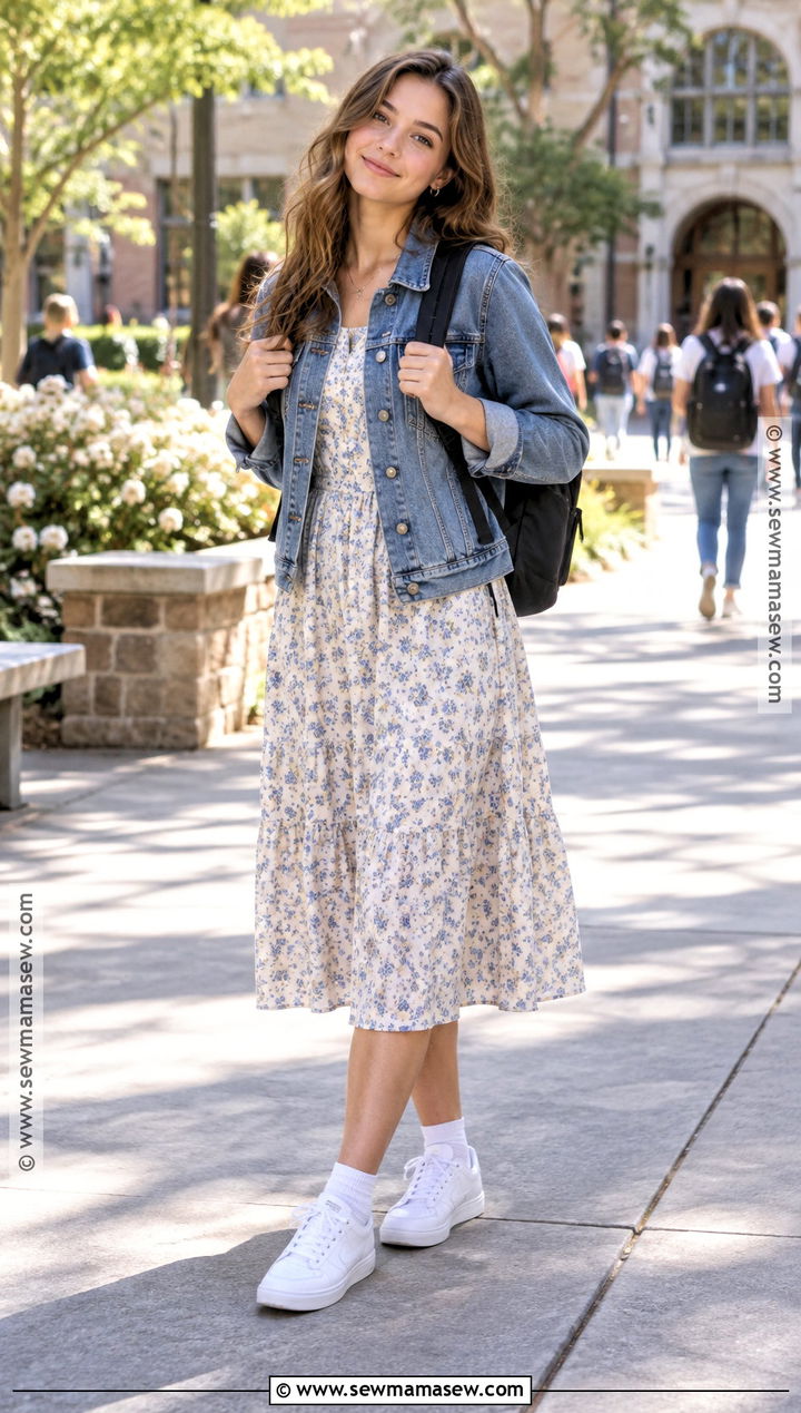 Back To School Denim Jacket And Midi Dress Outfit - 15 Clothes Back To School Cute Outfits