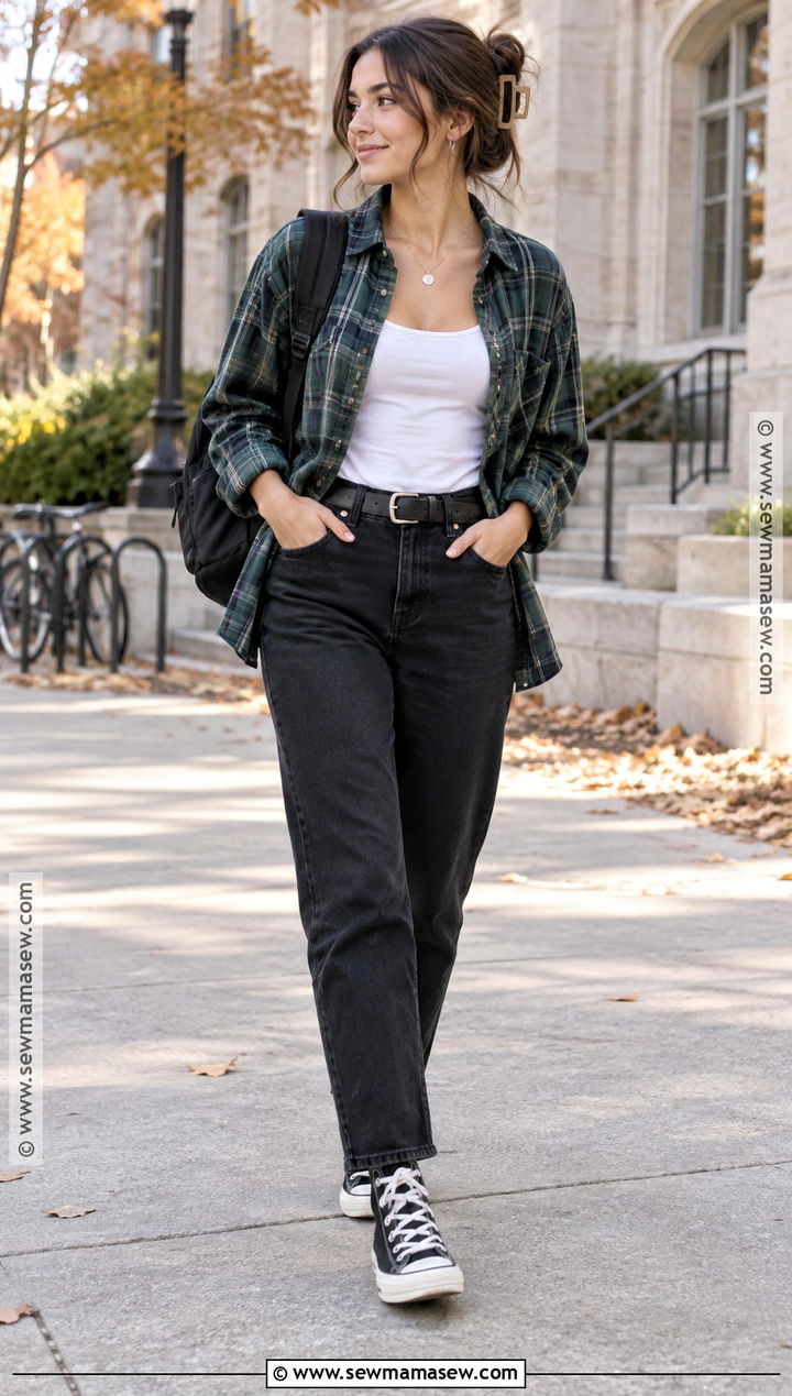Back To School Flannel And Black Jeans Outfit - 15 Back To School Outfits Demetra