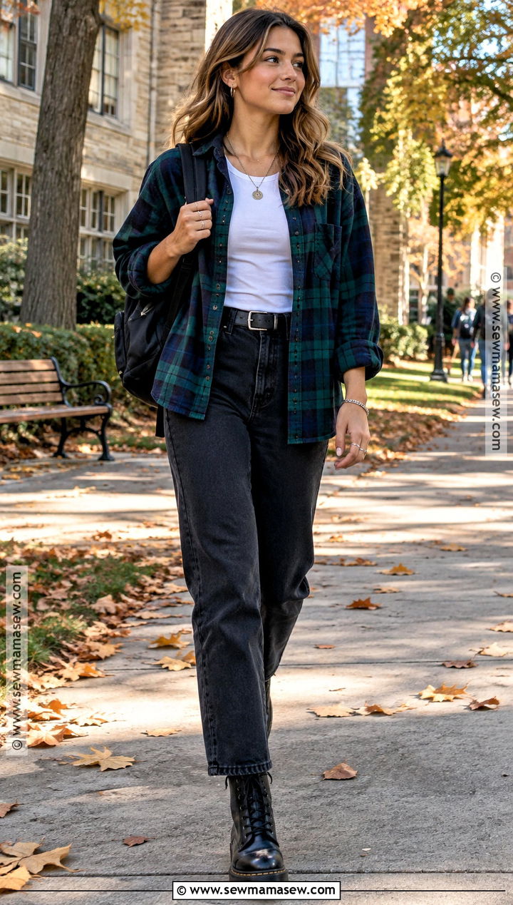 Back To School Flannel Shirt And Black Jeans Outfit - 15 outfit inspirations back to school ideas