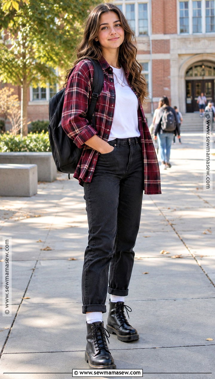 Back To School Flannel Shirt And Black Jeans Outfit - 15 What Clothes To Buy For Back To School