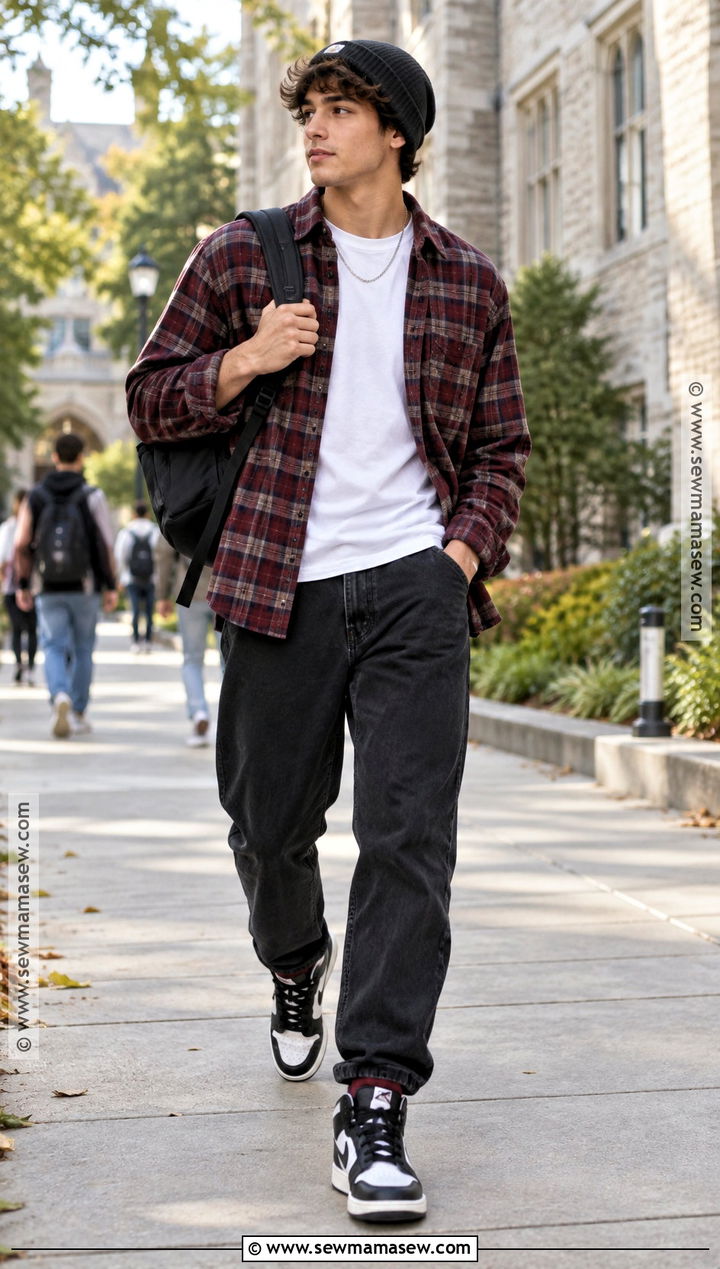 Back To School Flannel Shirt And Black Jeans Outfit - 15 Back To School Outfit With Accessories