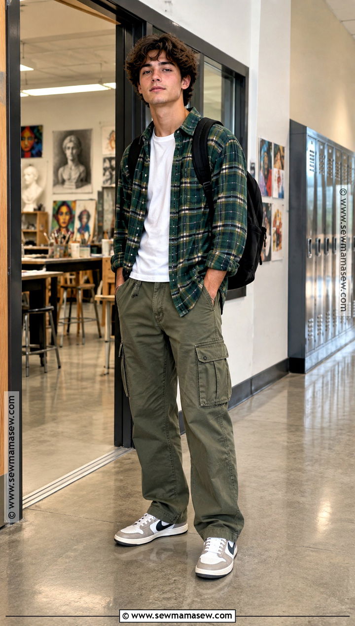 Back To School Flannel Shirt And Cargo Pants Outfit - 15 back to school clothing list ideas