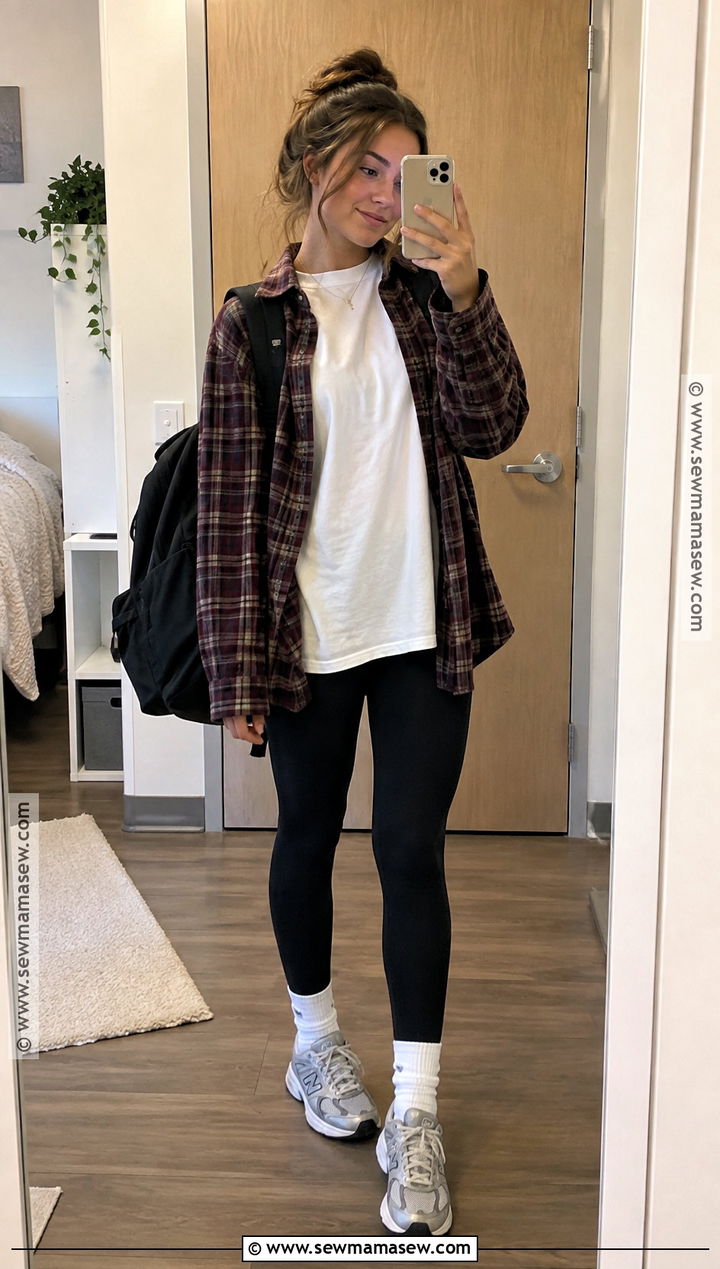 Back To School Flannel Shirt And Leggings Outfit - 20 Back To School Fashion Ideas