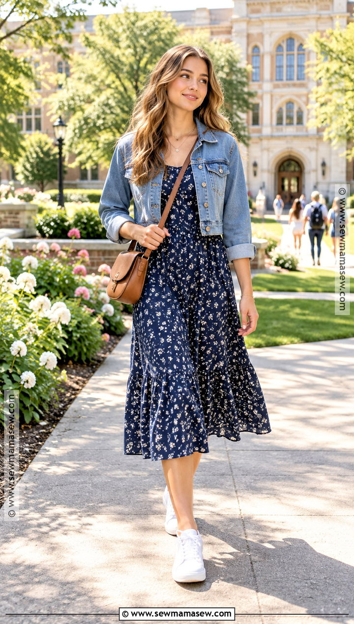 Back To School Floral Midi Dress And Sneakers Outfit - 15 back to school outfit inspo ideas 2026