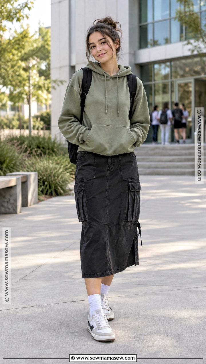 Back To School Hoodie And Cargo Skirt Outfit - 15 back to school clothing list ideas
