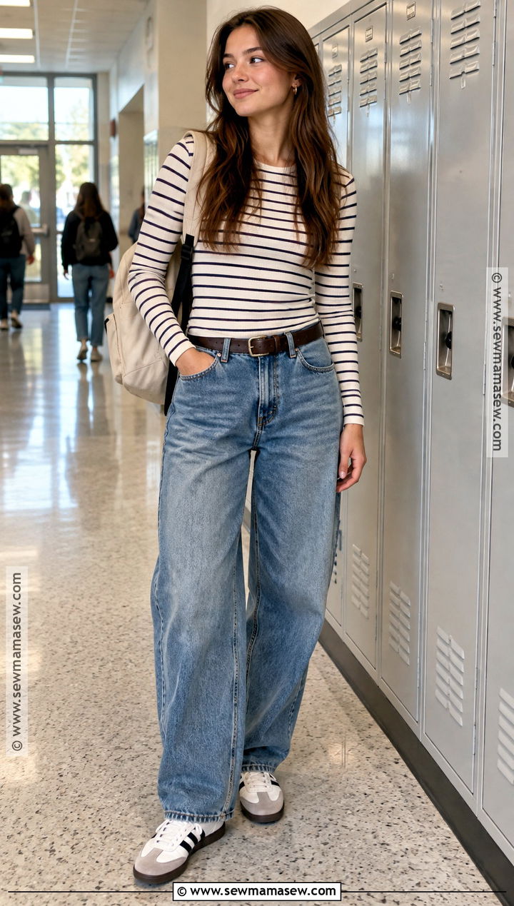 Back To School Long Sleeve Top And Barrel Jeans Outfit - 20 Clothes For Back To School