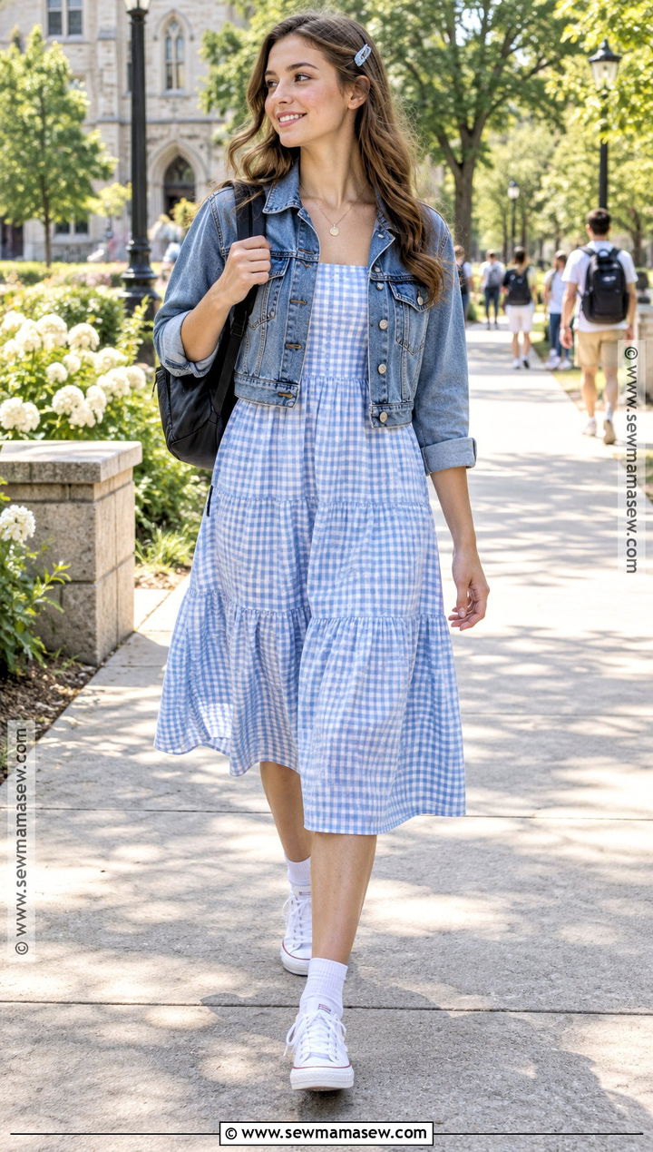 Back To School Midi Dress And Canvas Sneakers Outfit - 20 back to school outfits summer casual