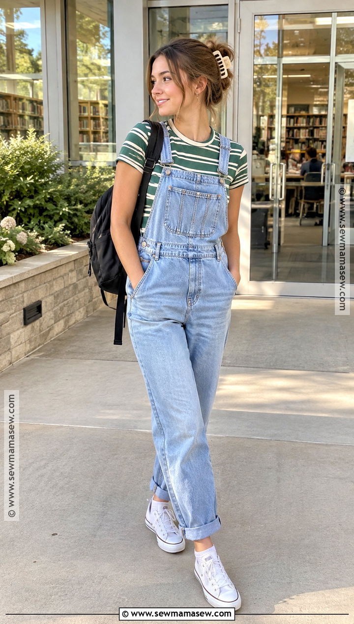 Back To School Overalls And Fitted Tee Outfit - 20 back to school outfits summer casual