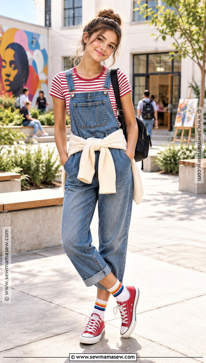 Back To School Overalls And Striped Tee Outfit - 15 back to school outfit inspo ideas 2026