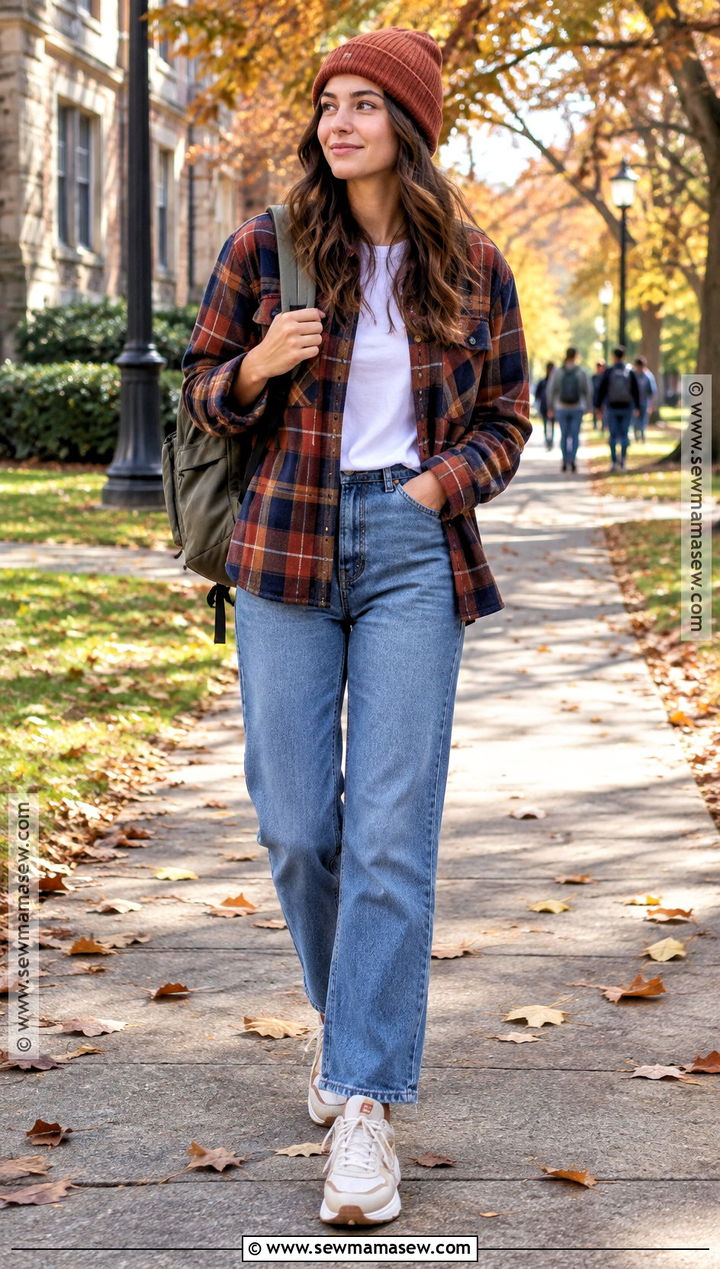 Back To School Plaid Shacket And Jeans Outfit - 25 Backtoschool Outfits
