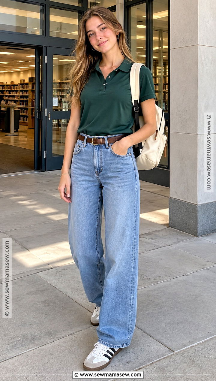 Back To School Polo Shirt And Baggy Jeans Outfit - 15 Clothes Back To School Cute Outfits