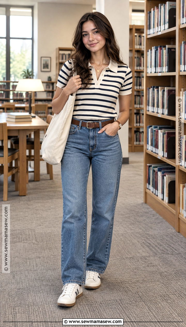Back To School Polo Shirt And Straight Jeans Outfit - 15 Back To School Outfit With Accessories