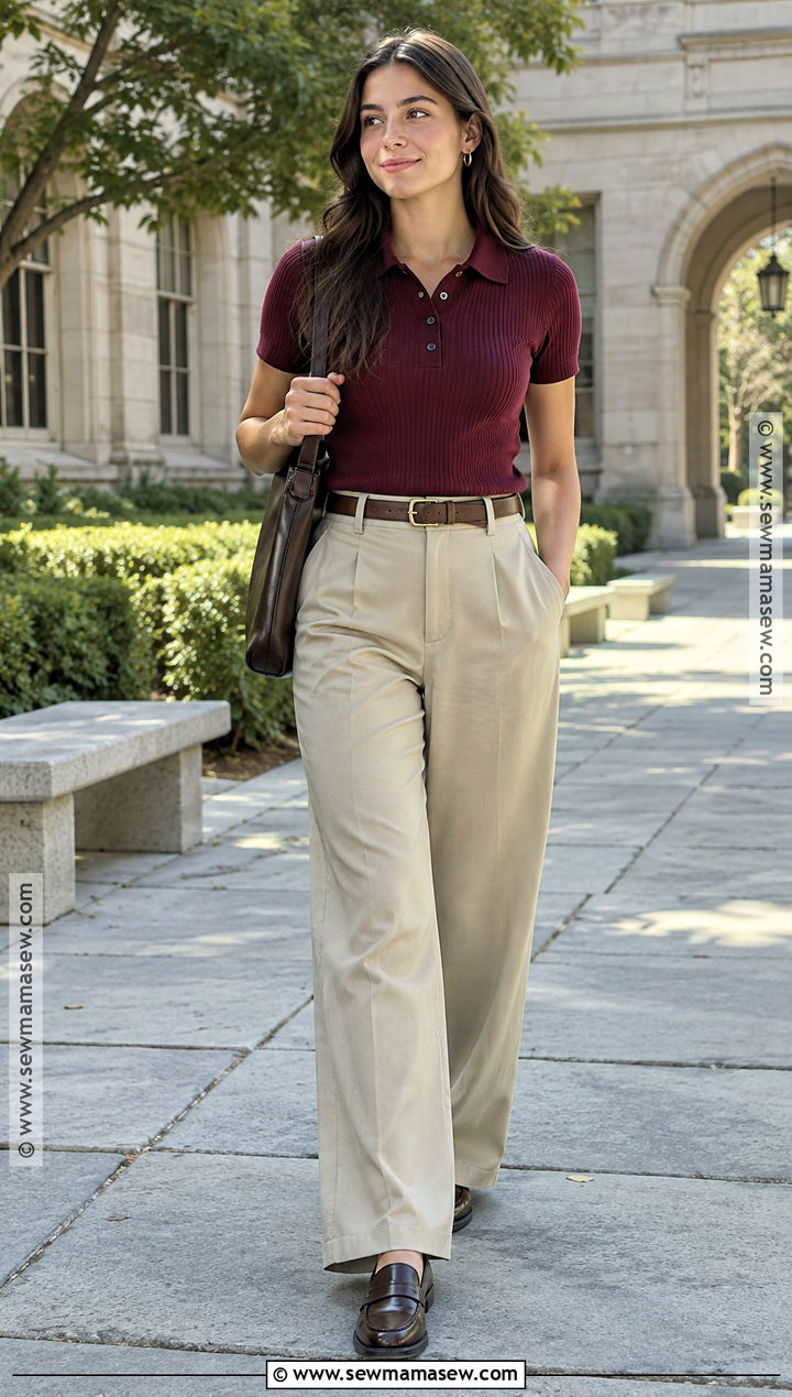 Back To School Polo Shirt And Wide Leg Pants Outfit - 15 Cute Back To School Fits 2026