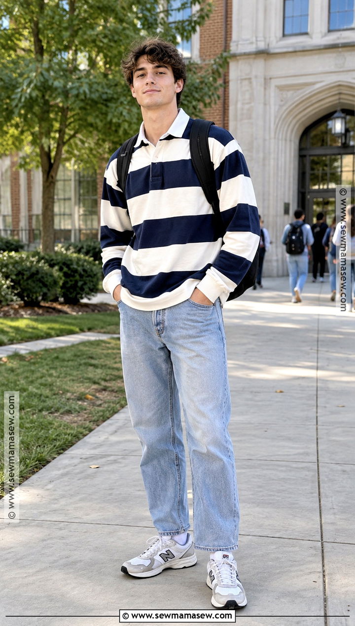 Back To School Rugby Shirt And Loose Jeans Outfit - 20 Back To School List Clothes