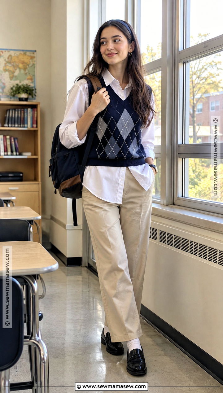 Back To School Sweater Vest And Button Down Outfit - 15 Back To School Outfit With Accessories