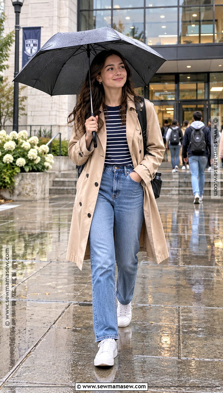 Back To School Trench Coat And Jeans Outfit - 25 Backtoschool Outfits