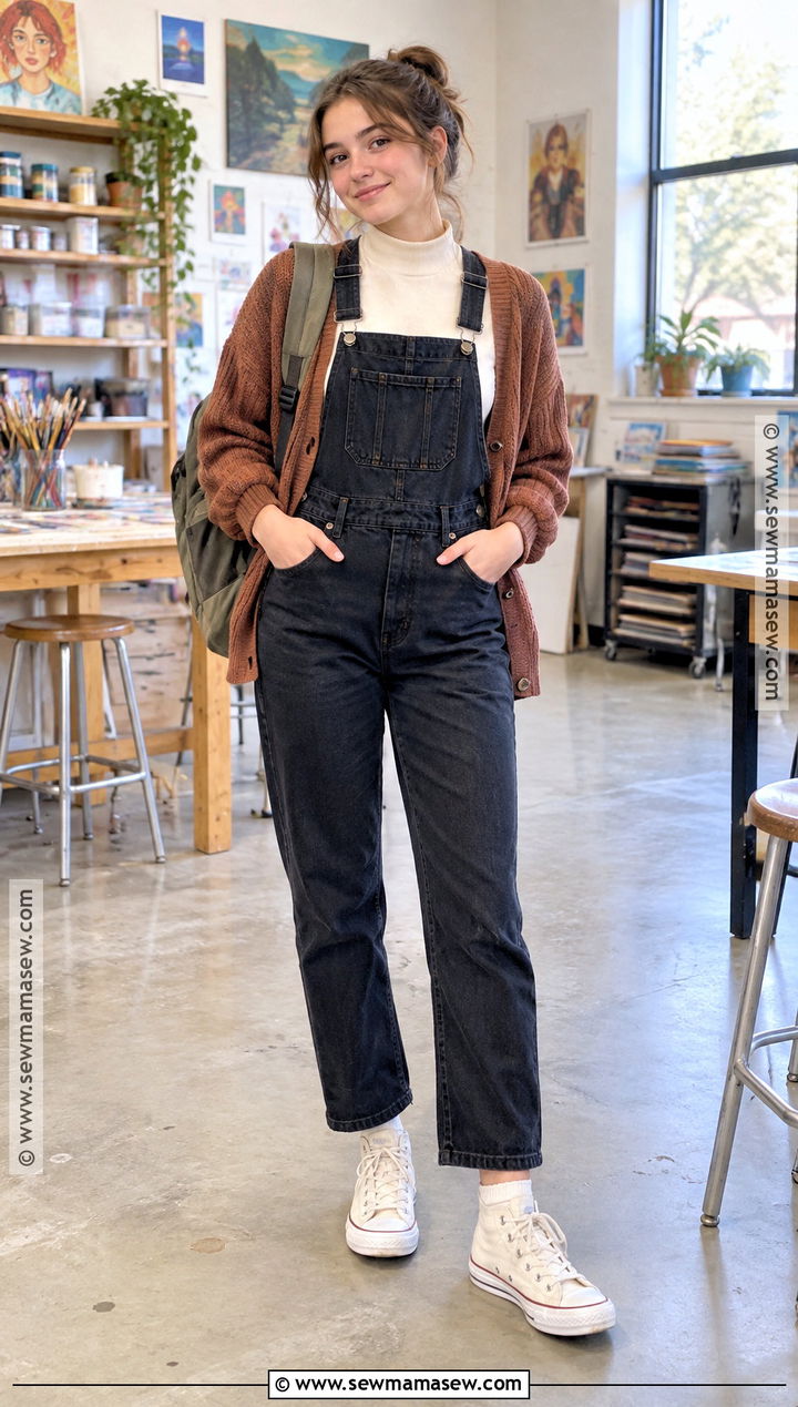 Back To School Turtleneck And Overalls Outfit - 20 Clothes For Back To School