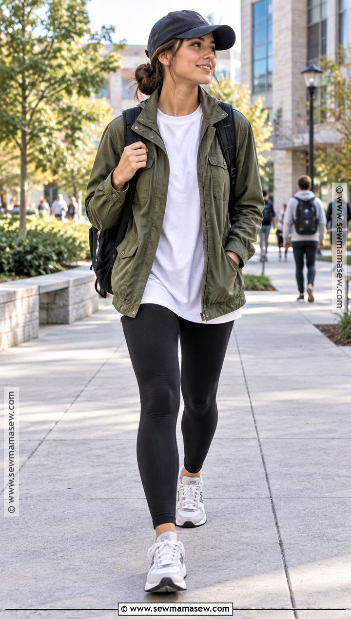 Back To School Utility Jacket And Black Leggings Outfit - 25 Backtoschool Outfits