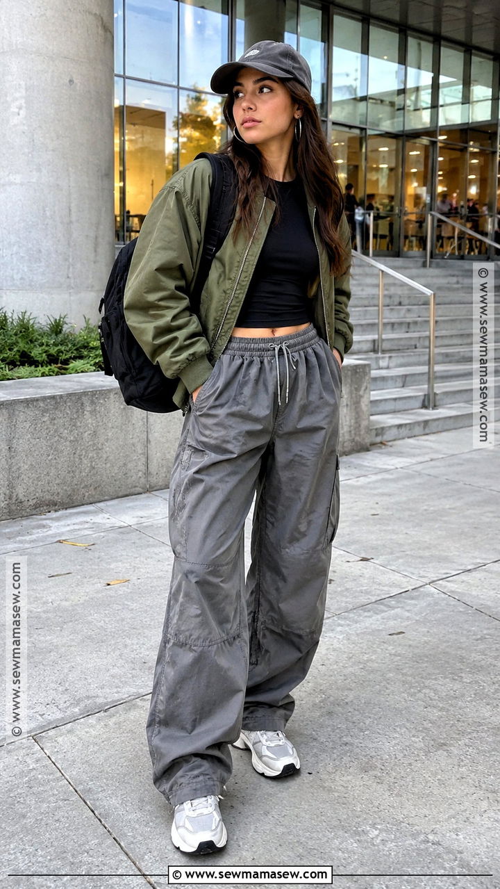Back to School Bomber Jacket and Parachute Pants Outfit - 20 fits back to school