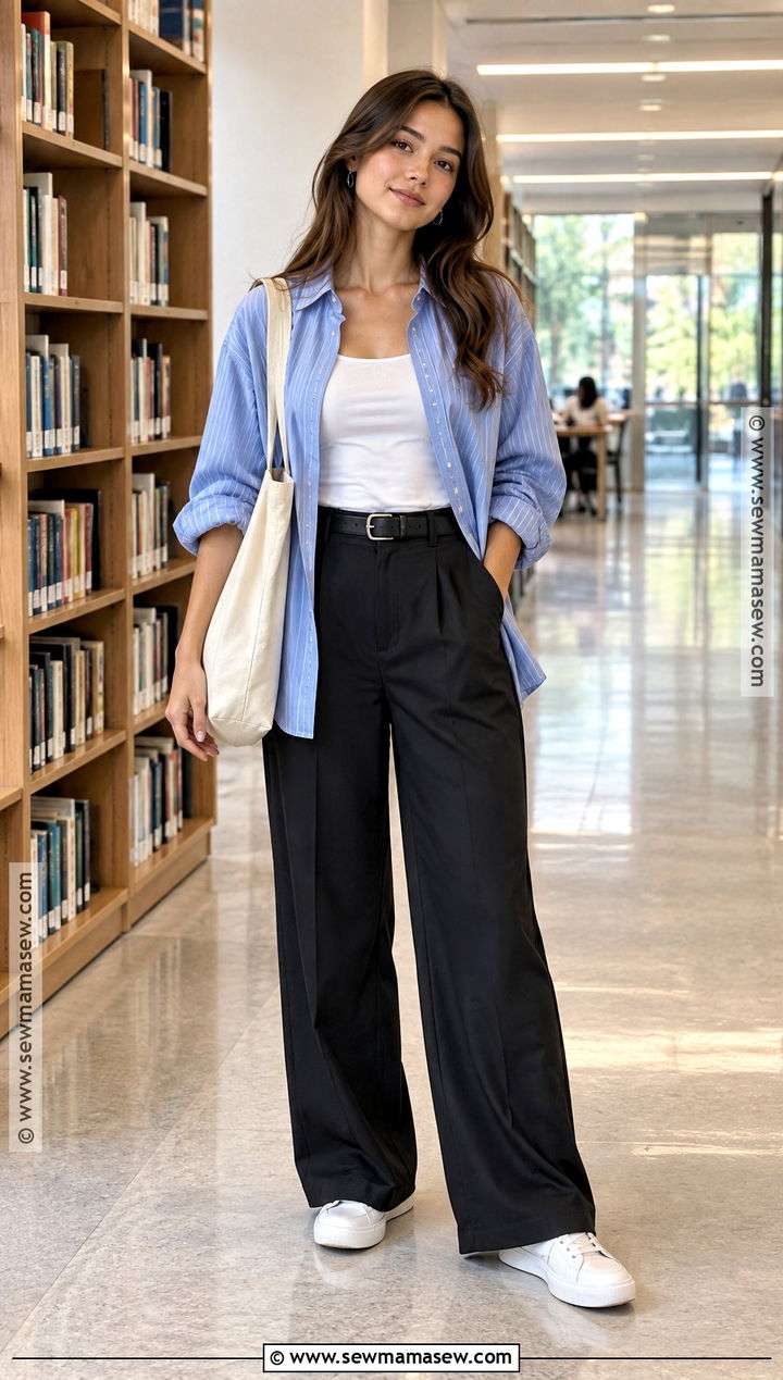 Back to School Button Down and Black Trousers Outfit - 15 back to school outfits 2026