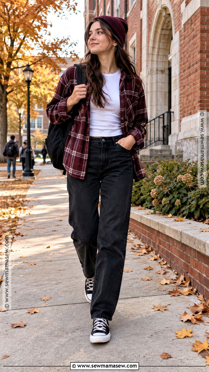 Back to School Flannel Shirt and Black Jeans Outfit - 20 fits back to school