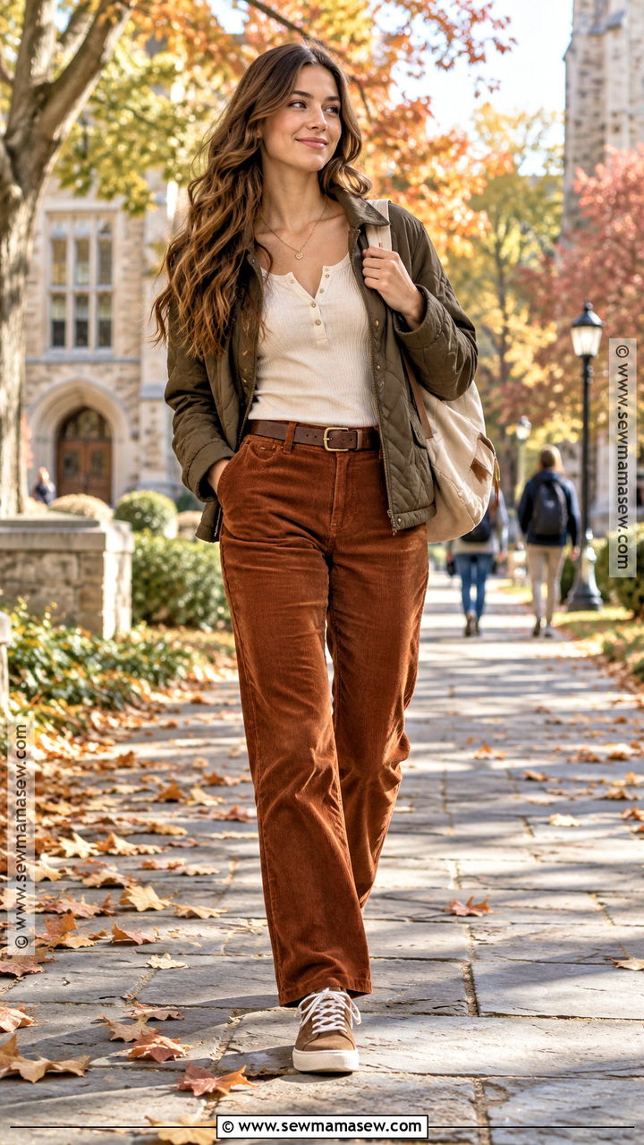 Back to School Henley Top and Corduroy Pants Outfit - 20 fits back to school