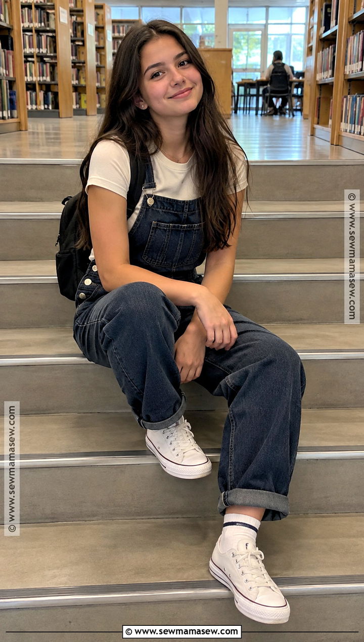 Back to School Overalls and Fitted Tee Outfit - 20 back to school looks
