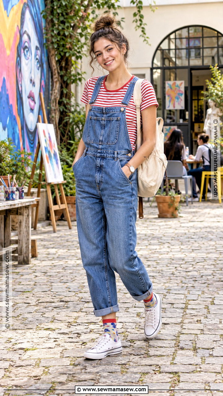 Back to School Overalls and Striped Tee Outfit - 20 fits back to school