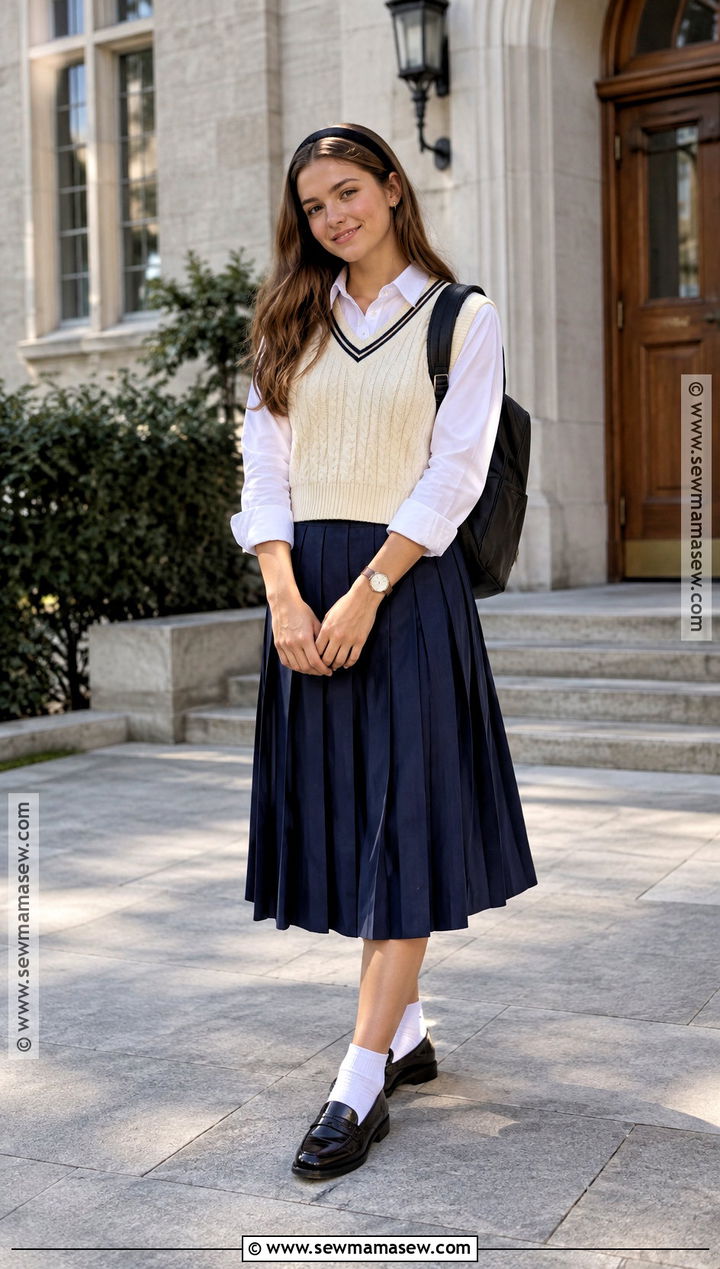 Back to School Pleated Skirt and Sweater Vest Outfit - 20 back to school looks