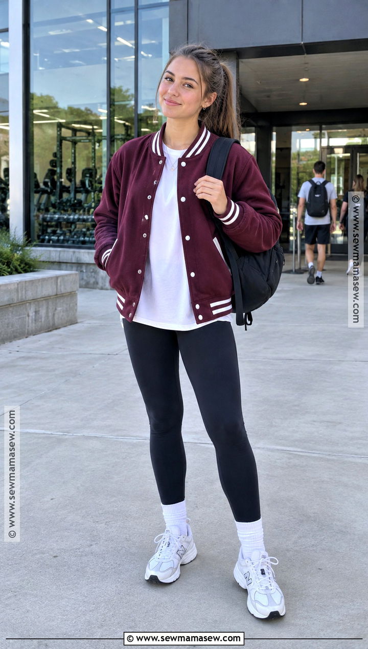 Back to School Varsity Jacket and Leggings Outfit - 15 back to school outfits 2026