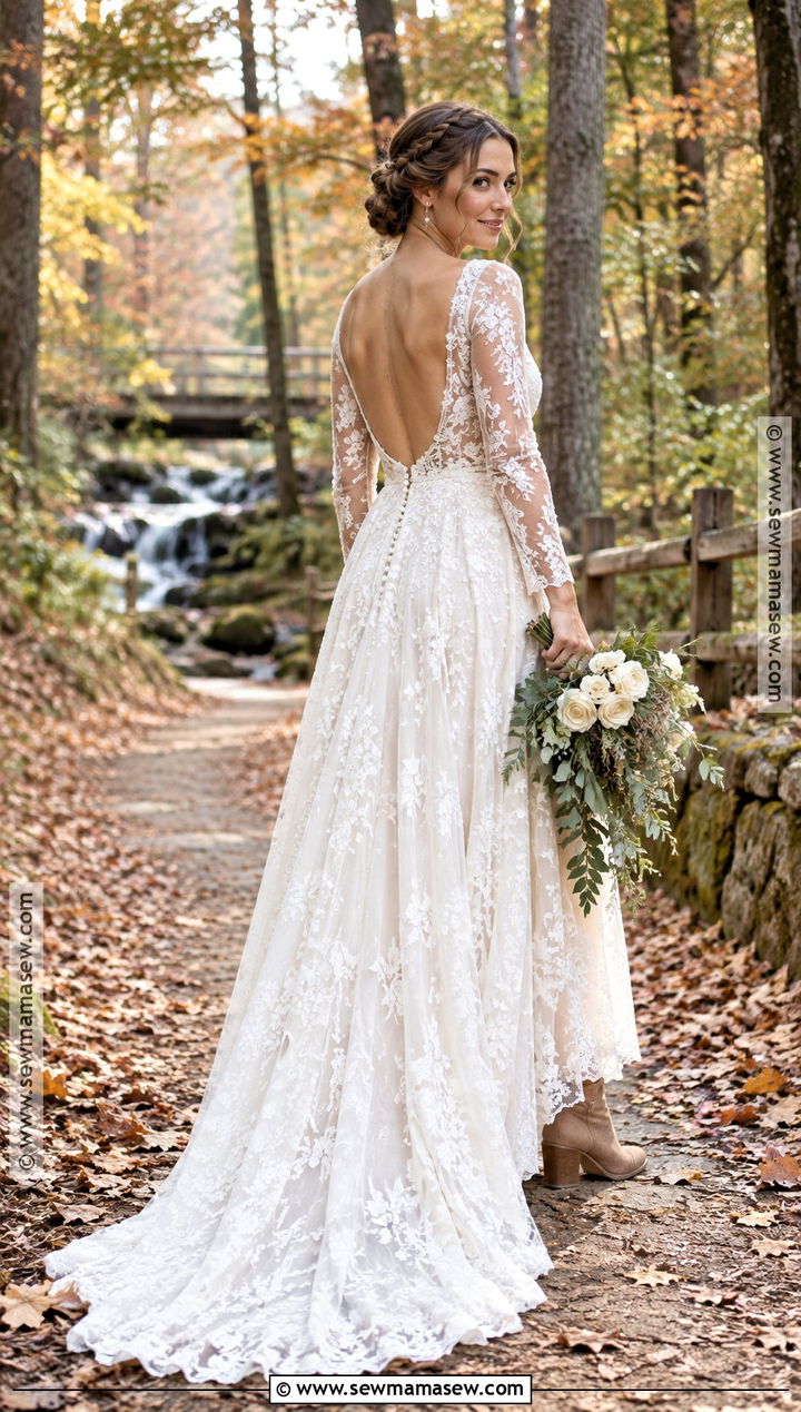 Backless Lace Rustic Fall Wedding Dress - 20 rustic fall wedding dress ideas