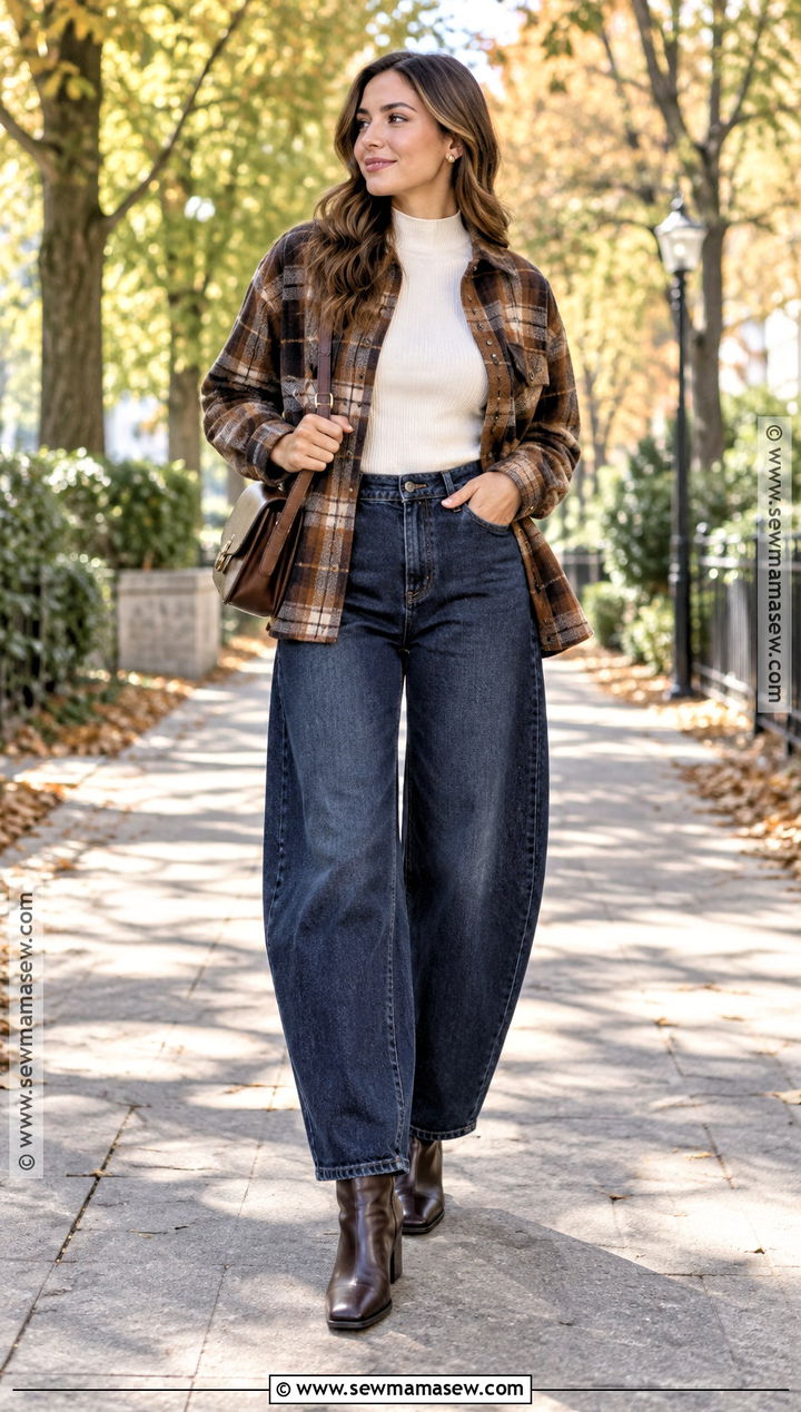 Baggy Barrel Jeans And Shacket Fall Outfit - 20 Fall Outfits Baggy