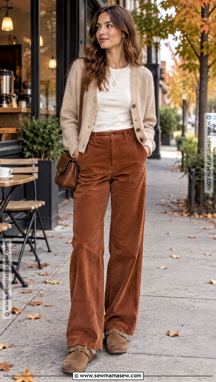 Baggy Corduroy Pants And Cardigan Fall Outfit - 20 Fall Outfits Baggy