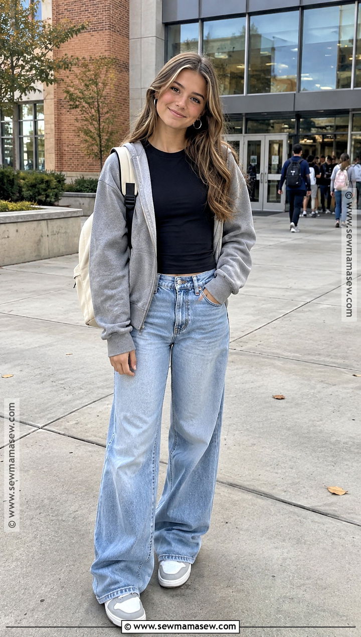 Baggy Jeans And Black T Shirt School Outfit - 20 cute school outfits fall