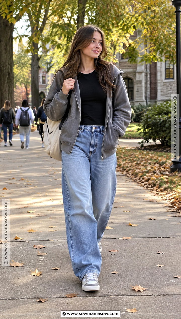 Baggy Jeans And Black Tee Fall School Outfit - 15 back to school outfits fall