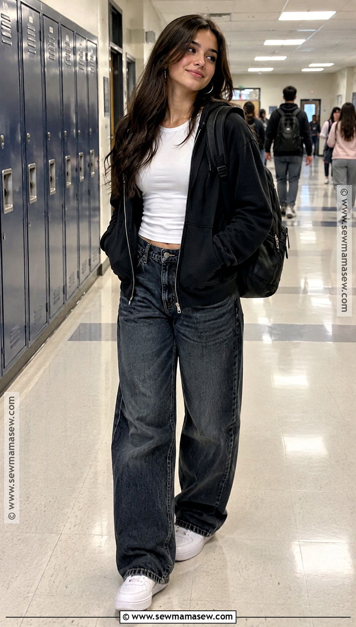 Baggy Jeans And Fitted Tee School Outfit - 15 fall school outfits highschool baddie