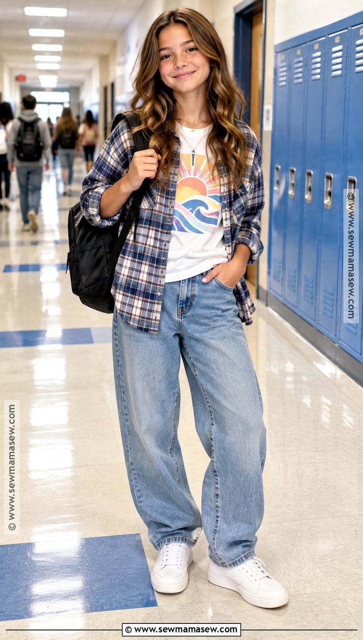 Baggy Jeans And Graphic Tee Outfit - 25 back to school outfits middle school 6th grade
