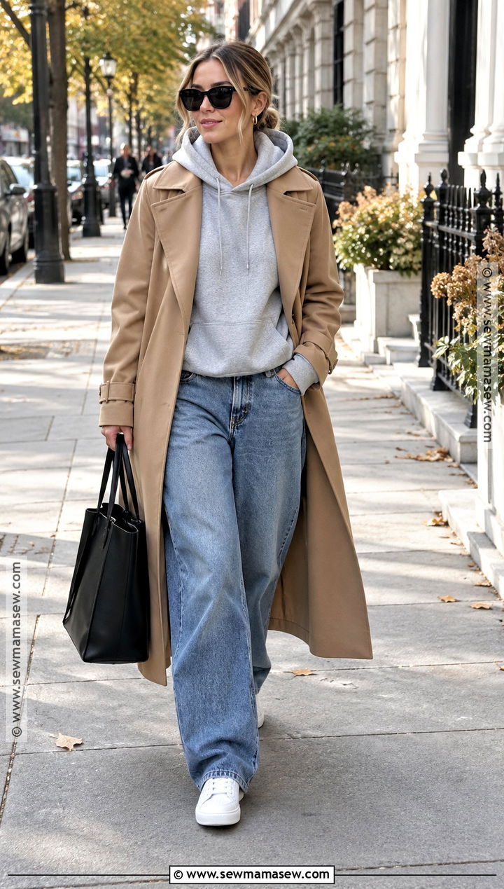 Baggy Jeans And Hoodie Trench Coat Fall Outfit - 20 Fall Outfits Baggy